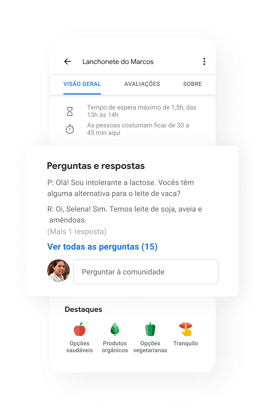 Imagem com perguntas e respostas do Google Meu Negócio